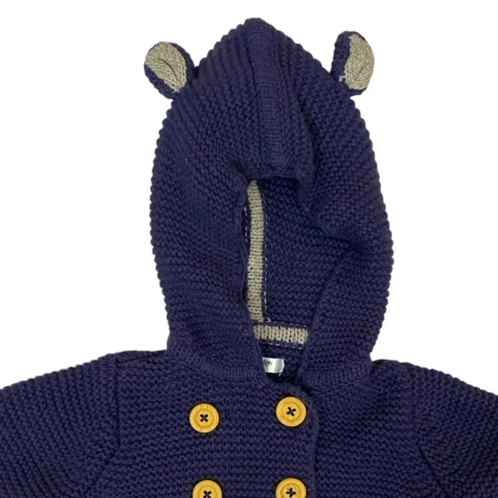 Baby Boden Unisex Blue Wool Cashmere Blend Chunky Knit Hooded Ears Cardigan